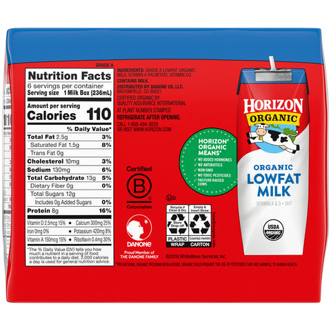 Horizon Organic MILK 1% LOW FAT UHT ORGANIC ASEPTIC CARTON SHELF STABLE