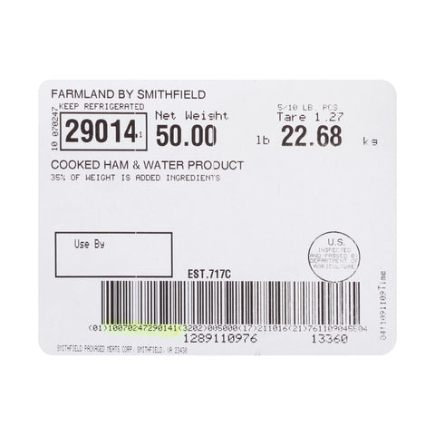 Farmland Market Place Deli Cooked Ham and Water, 4 x 4 inch -- 5 per case.