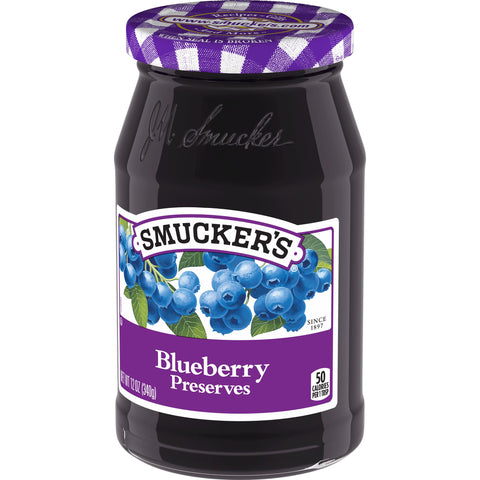 Smuckers Blueberry Preserves, 12 Ounce -- 12 per case.