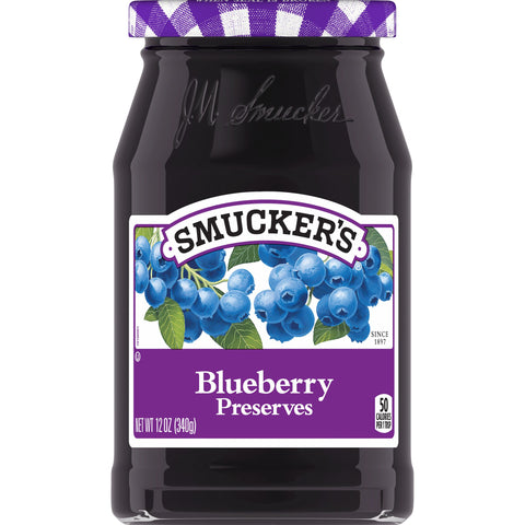 Smuckers Blueberry Preserves, 12 Ounce -- 12 per case.