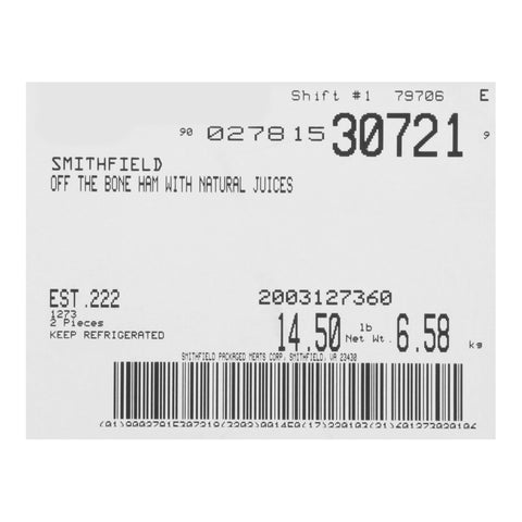 Healthy Ones Off the Bone Ham with Natural Juice, 7.25 Pound -- 2 per case.