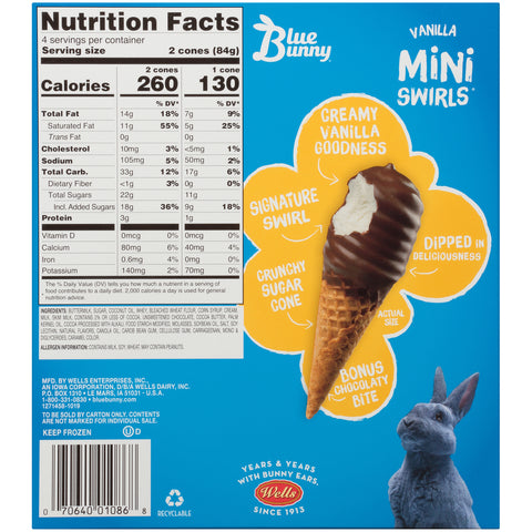 Blue Bunny ICE CREAM CONE VANILLA MINI SWIRLS