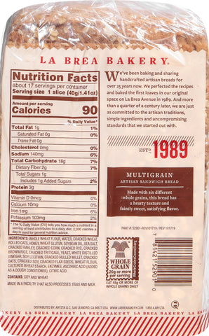 La Brea Bakery® BREAD MULTIGRAIN ARTISAN SANDWICH