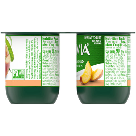 Activia Peach Lowfat Yogurt, 4 Ounce -- 24 per case.