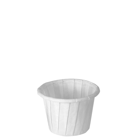 Solo White Pleated Treated Paper Souffle Portion Cup, 0.75 Ounce -- 5000 per case.