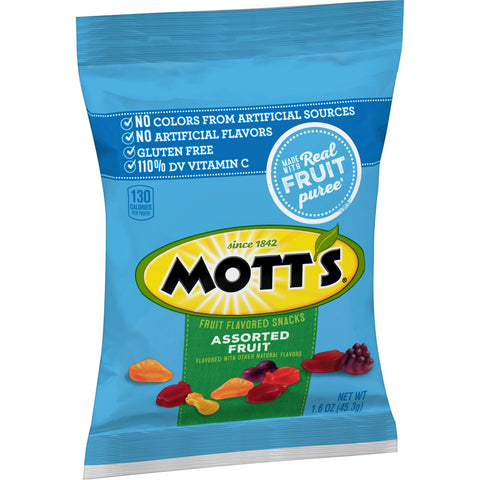 Motts Assorted Fruit Snacks, 1.6 Ounce -- 144 per case.