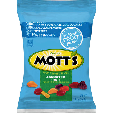 Motts Assorted Fruit Snacks, 1.6 Ounce -- 144 per case.
