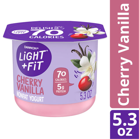 Light and Fit Cherry Vanilla Yogurt, 5.3 Ounce -- 12 per case.