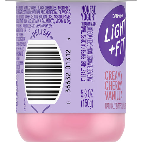 Light and Fit Cherry Vanilla Yogurt, 5.3 Ounce -- 12 per case.