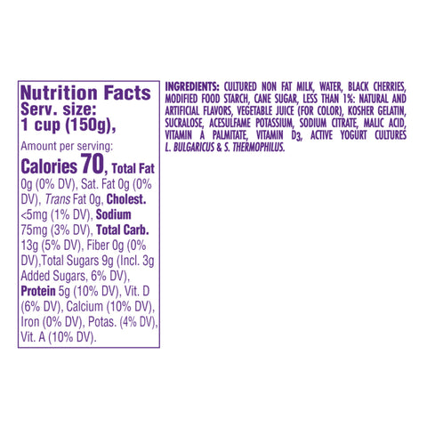 Light and Fit Cherry Vanilla Yogurt, 5.3 Ounce -- 12 per case.