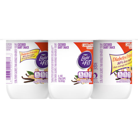 Light and Fit Vanilla Cream Carb and Sugar Control Not Fat Yogurt, 4 Ounce -- 24 per case.