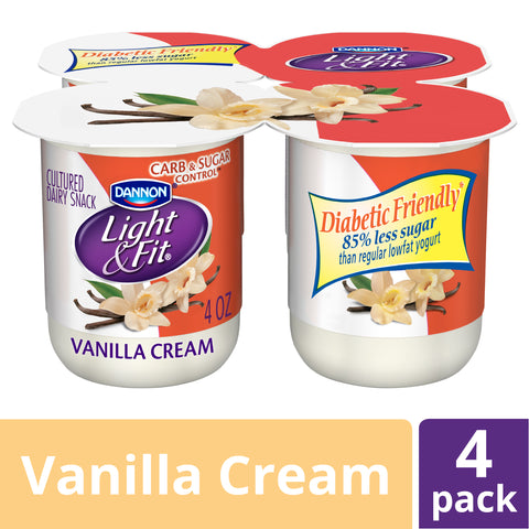 Light and Fit Vanilla Cream Carb and Sugar Control Not Fat Yogurt, 4 Ounce -- 24 per case.