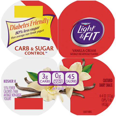 Light and Fit Vanilla Cream Carb and Sugar Control Not Fat Yogurt, 4 Ounce -- 24 per case.
