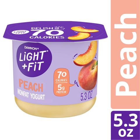 Light and Fit Peach Yogurt, 5.3 Ounce -- 12 per case.