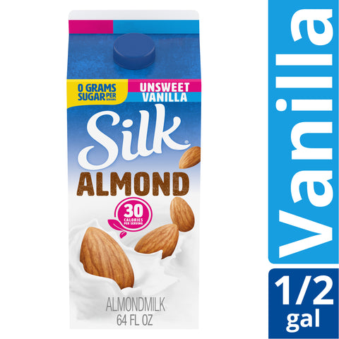 Silk Unsweetened Pure Vanilla Almond Milk, 0.5 Gallon -- 6 per case