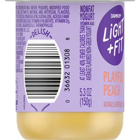 Light and Fit Peach Yogurt, 5.3 Ounce -- 12 per case.