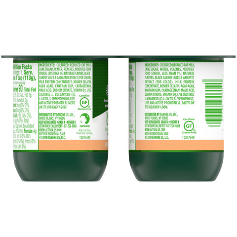Activia Peach Lowfat Yogurt, 4 Ounce -- 24 per case.