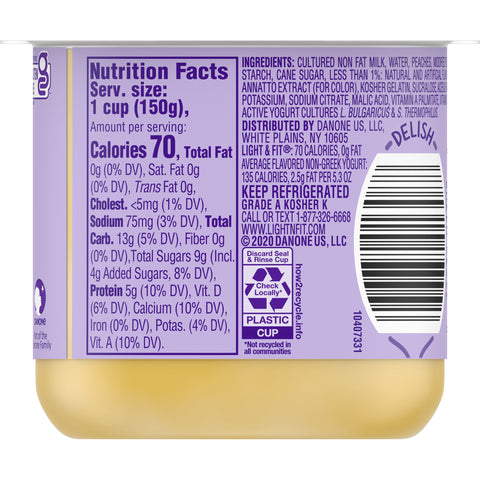Light and Fit Peach Yogurt, 5.3 Ounce -- 12 per case.