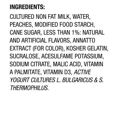 Light and Fit Peach Yogurt, 5.3 Ounce -- 12 per case.