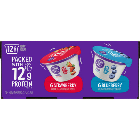 Light and Fit Greek Blueberry and Strawberry Nonfat Yogurt, 5.3 Ounce - 12 per pack.