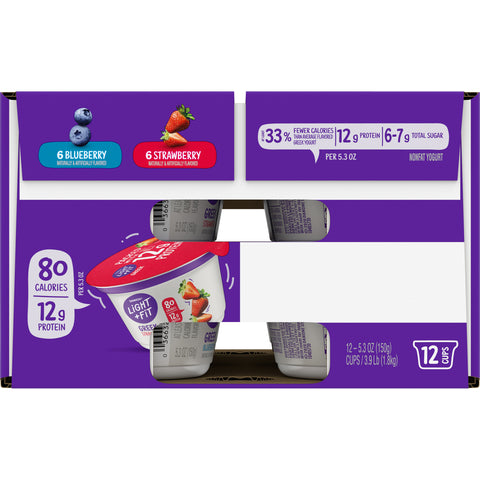 Light and Fit Greek Blueberry and Strawberry Nonfat Yogurt, 5.3 Ounce - 12 per pack.