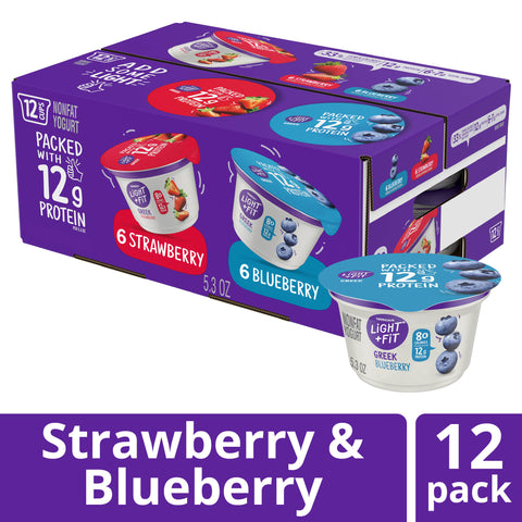 Light and Fit Greek Blueberry and Strawberry Nonfat Yogurt, 5.3 Ounce - 12 per pack.
