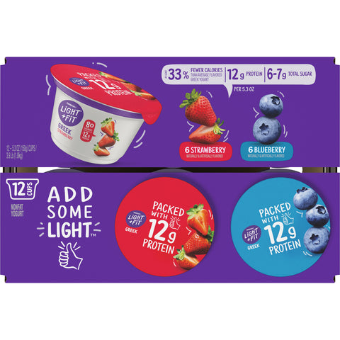 Light and Fit Greek Blueberry and Strawberry Nonfat Yogurt, 5.3 Ounce - 12 per pack.