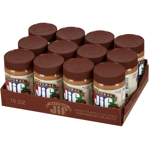 Jif Natural Crunchy Peanut Butter, 16 Ounce -- 12 per case.