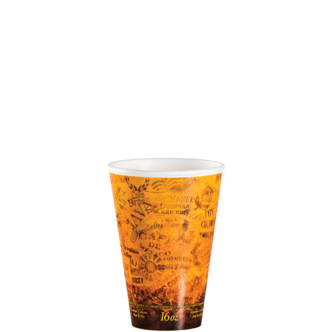 Dart Stock Printed Fusion Paper Wrapped Expanded Polystyrene Brown and Black Foam Hot/Cold Cup, 16 Ounce -- 1000 per case