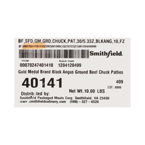 Gold Medal (SF) BEEF PATTY GROUND CHUCK 80/20 5.33 OZ