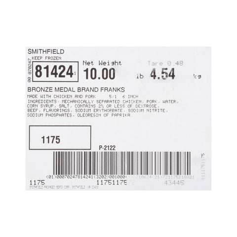 Farmland Bronze Medal Chicken Pork and Beef Frank - 5:1, 6 inch.