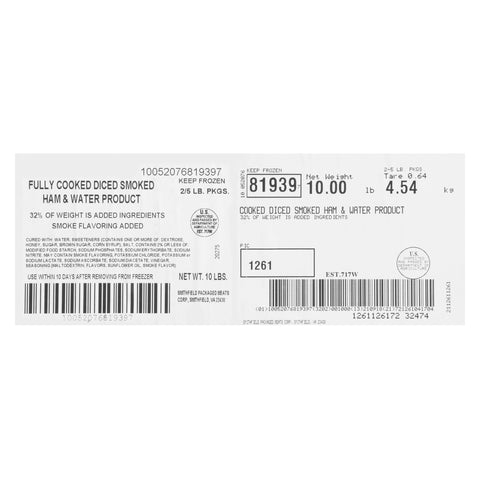 Farmland Smoked Diced Ham, 5 Pound -- 2 per case.