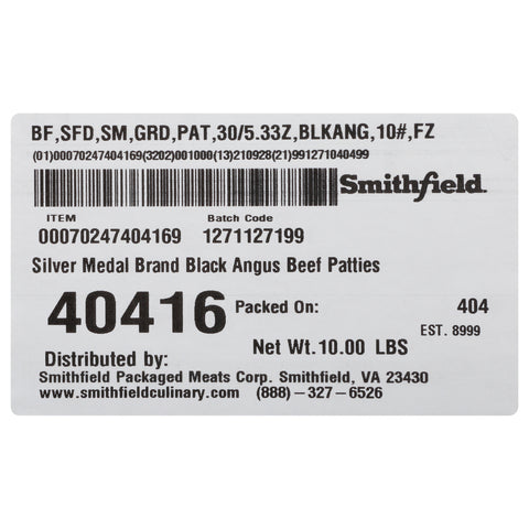 Black Angus Smoked Ground Beef Patty, 5.33 Ounce.