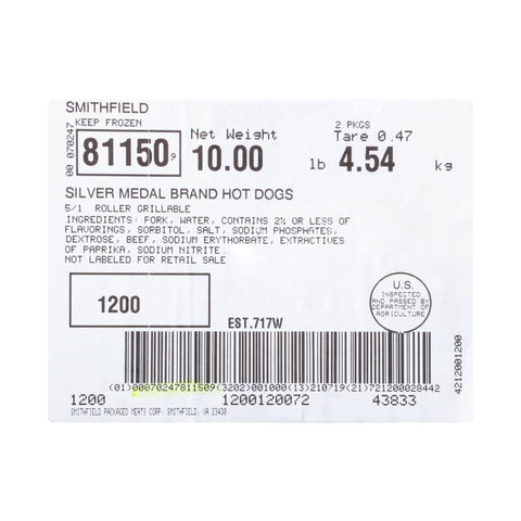 Farmland Silver Medal 5:1 Meat Hot Dog, 5 Pound -- 2 per case