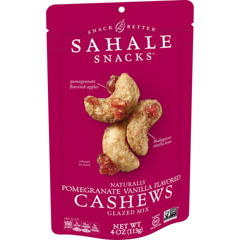 Sahale Snacks Naturally Pomegranate Vanilla Flavored Cashews Glazed Mix, 4 Ounce -- 6 per case.
