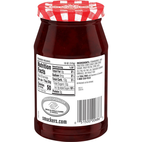 Smuckers Strawberry Preserves, 18 Ounce -- 12 per case.