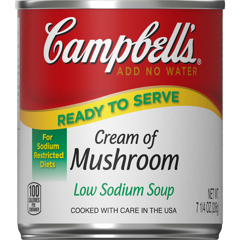Campbells Ready To Serve Low Sodium Cream Mushroom Soup - 7.25 oz. can, 24 per case