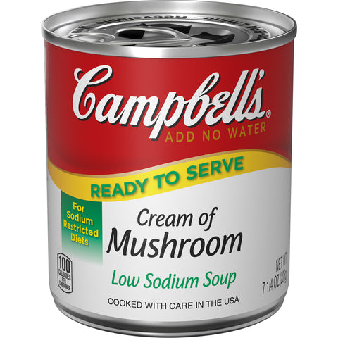 Campbells Ready To Serve Low Sodium Cream Mushroom Soup - 7.25 oz. can, 24 per case