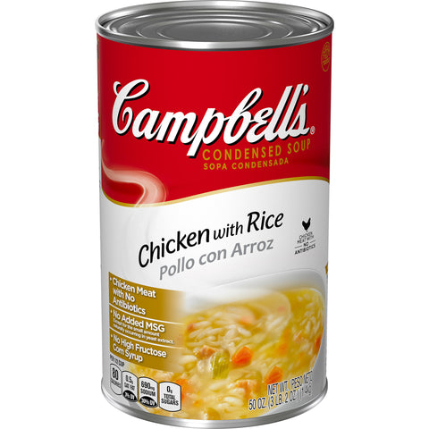 Campbells Condensed Chicken Soup w/ Rice - 50 oz. can, 12 per case