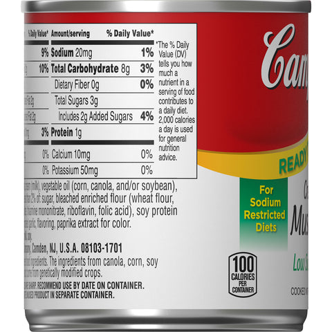 Campbells Ready To Serve Low Sodium Cream Mushroom Soup - 7.25 oz. can, 24 per case