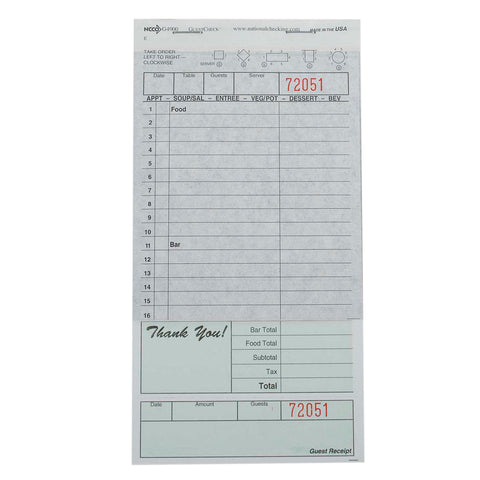 National Checking Company Carbon Backed Guest Check Board - 2 Part Green, 16 Line, 4.20 x 8.25 inch -- 2500 per case.