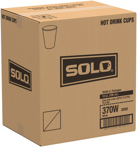 Solo White Designer Single Sided Lined Poly Paper Hot Cup, 10 Ounce -- 1000 per case.