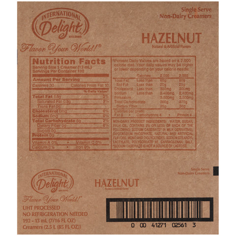 Creamer Liquid Hazelnut Non-dairy Aseptic Single Serve Cup