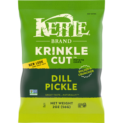 Kettle Foods Dill Pickle Krinkle Cut Potato Chips, 2 Ounce -- 24 per case.