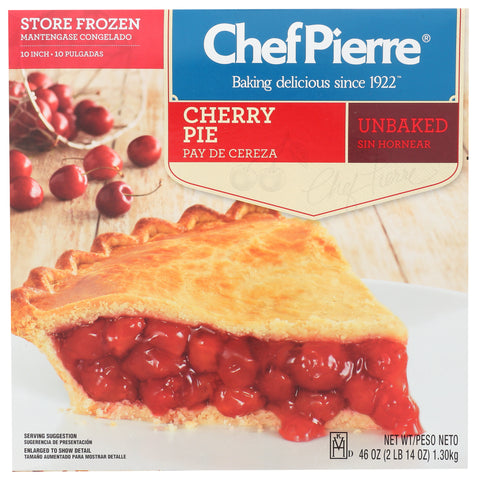 Sara Lee Chef Pierre Traditional Unbaked Cherry Fruit Pie, 10 inch -- 6 per case.