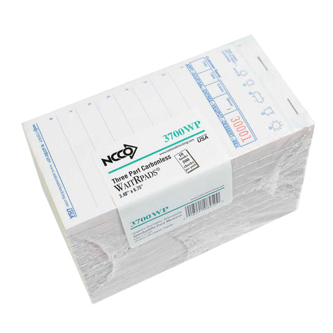 National Checking Company Carbonless Waitrpad Paper - 3 Part White, 8 Line, 3.40 x 6.75 inch -- 2500 per case.