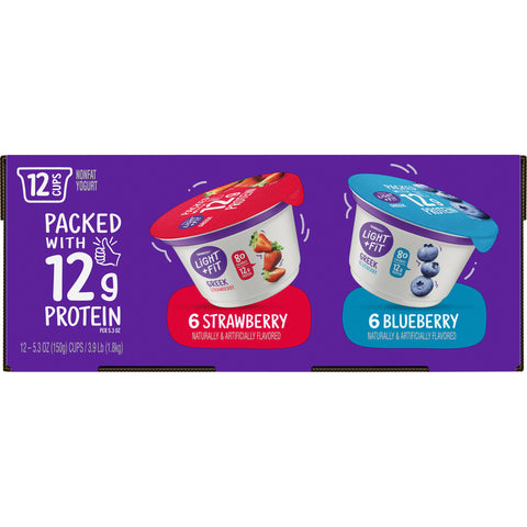 Light and Fit Greek Blueberry and Strawberry Nonfat Yogurt, 5.3 Ounce - 12 per pack.