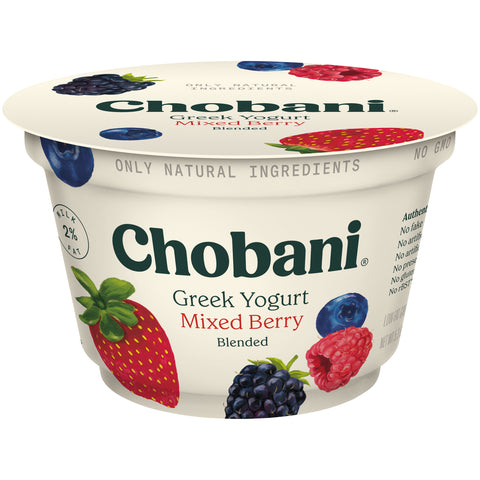 Chobani 2 Percent Mixed Berry Blended Greek Yogurt, 5.3 Ounce -- 12 per case.