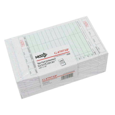 National Checking Company Carbonless Guest Check Board - 2 Part Green, 13 Line, 4.20 x 7.25 inch -- 2000 per case.