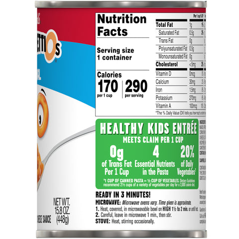 Campbells Spaghettios Tomato Pasta, 15.8 Ounce -- 24 per case.